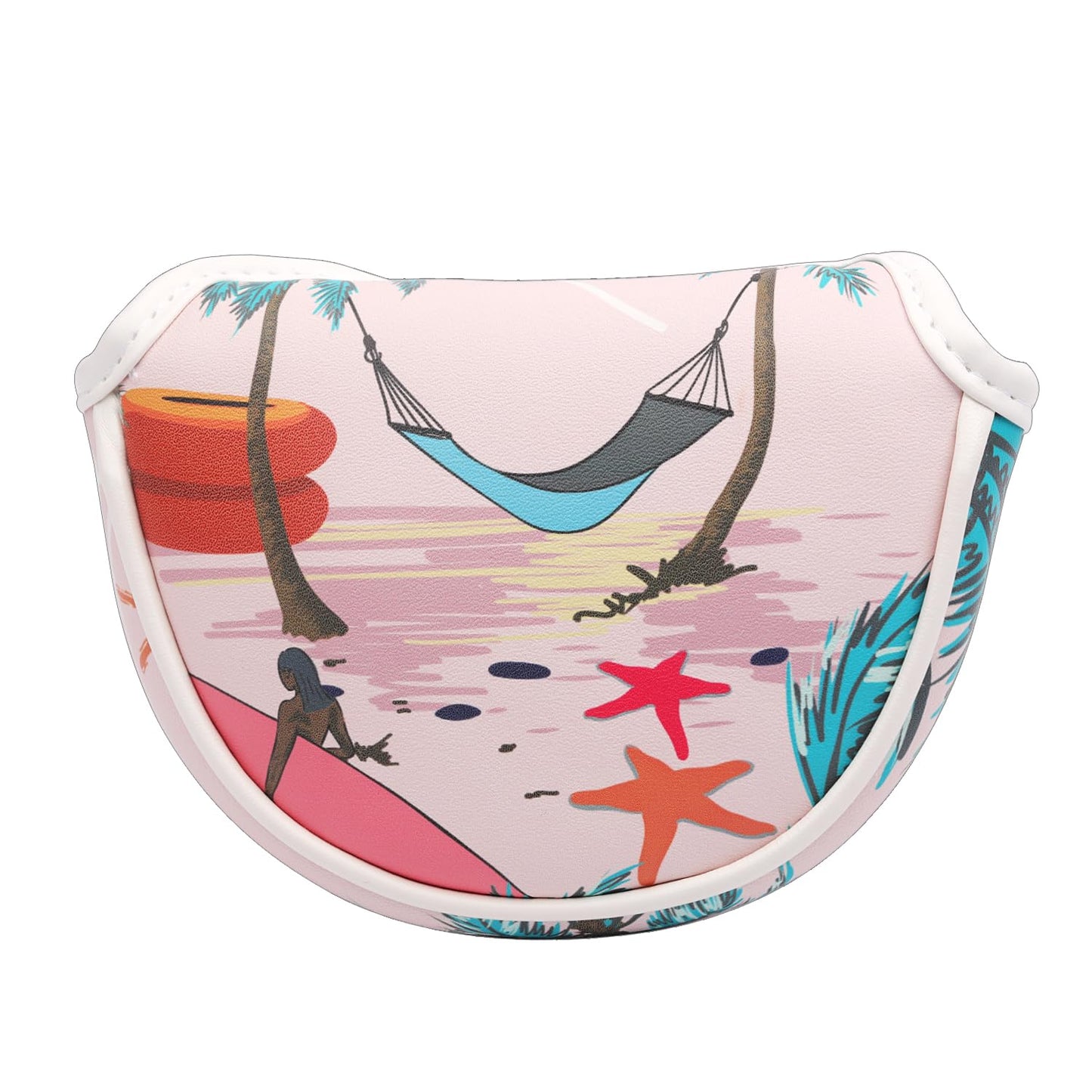SHABIER Mid-Mallet Headcover with Pink Aloha Tropical Hawaii Surf Beach Design