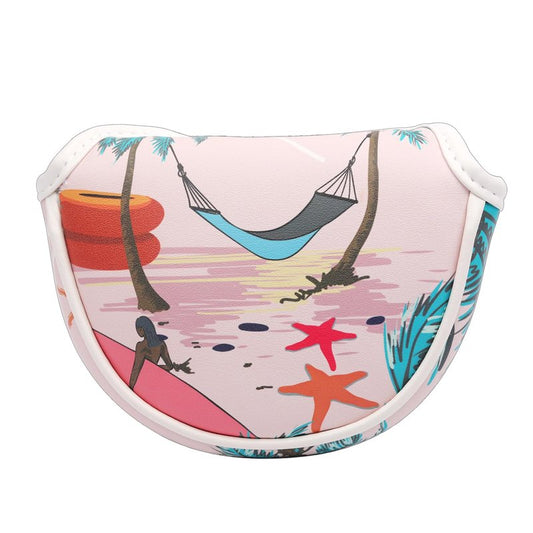 SHABIER Mid-Mallet Headcover with Pink Aloha Tropical Hawaii Surf Beach Design