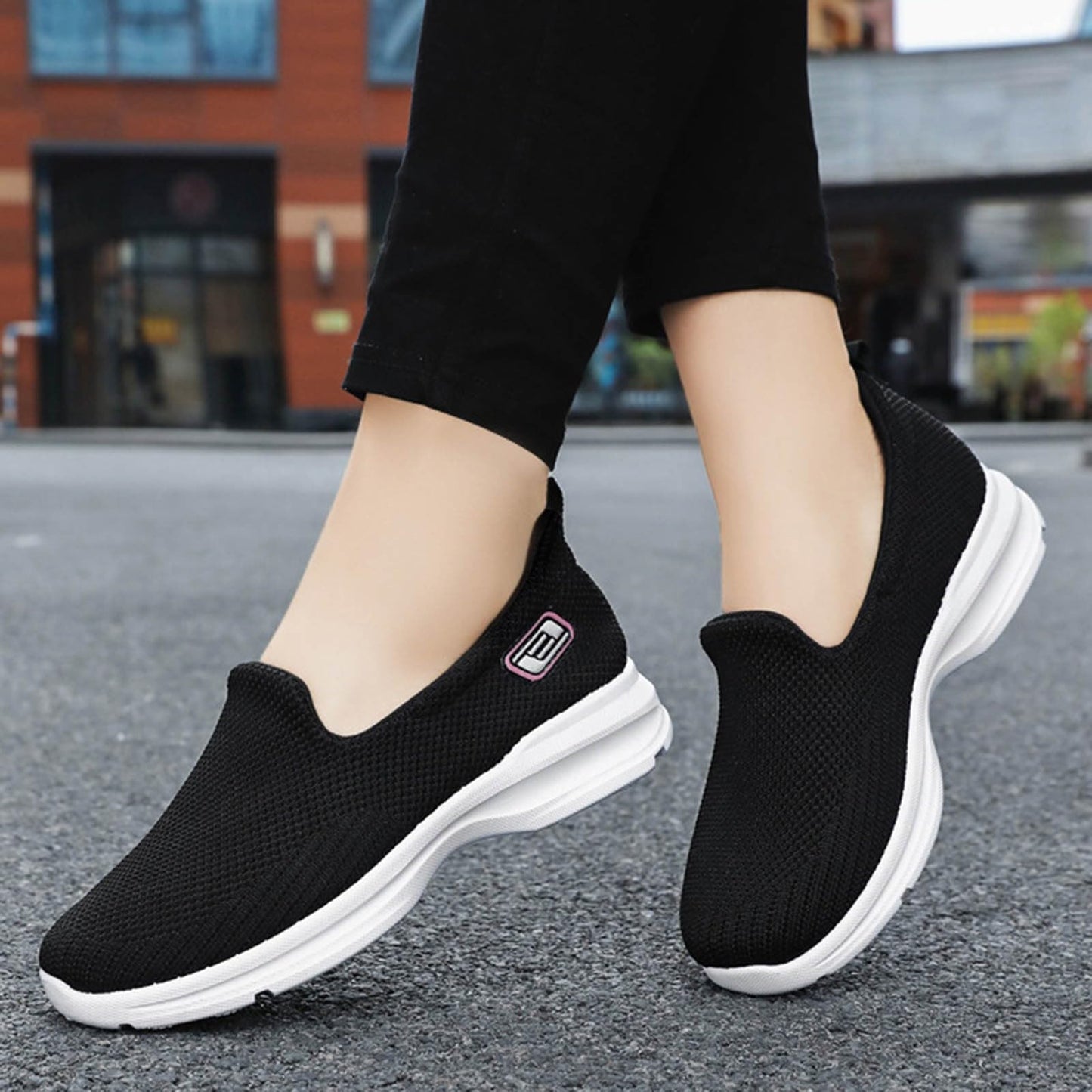 Womens Slip on Walking Shoes Casual Lightweight Sock Shoe Non-Slip Breathable Mesh Fashion Tennis Running Sneakers Black_07, 7.5