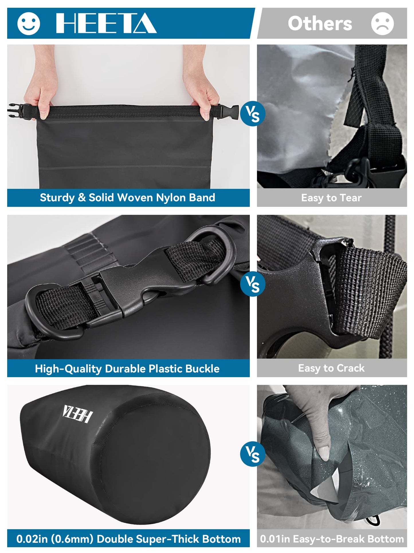 HEETA Waterproof Dry Bag for Women Men, Roll Top Lightweight Dry Storage Bag Backpack with Emergency Whistle for Travel, Kayaking, Boating, Camping, Beach, Cruise Ship Essentials (Black, 30L)