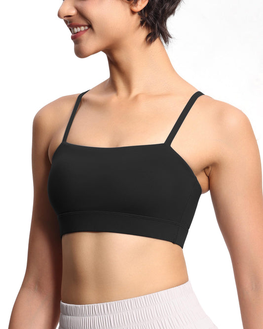 THE GYM PEOPLE Women's Adjustable Spaghetti Strap Sports Bras Wirefree Workout Tops with Removable Padded Black