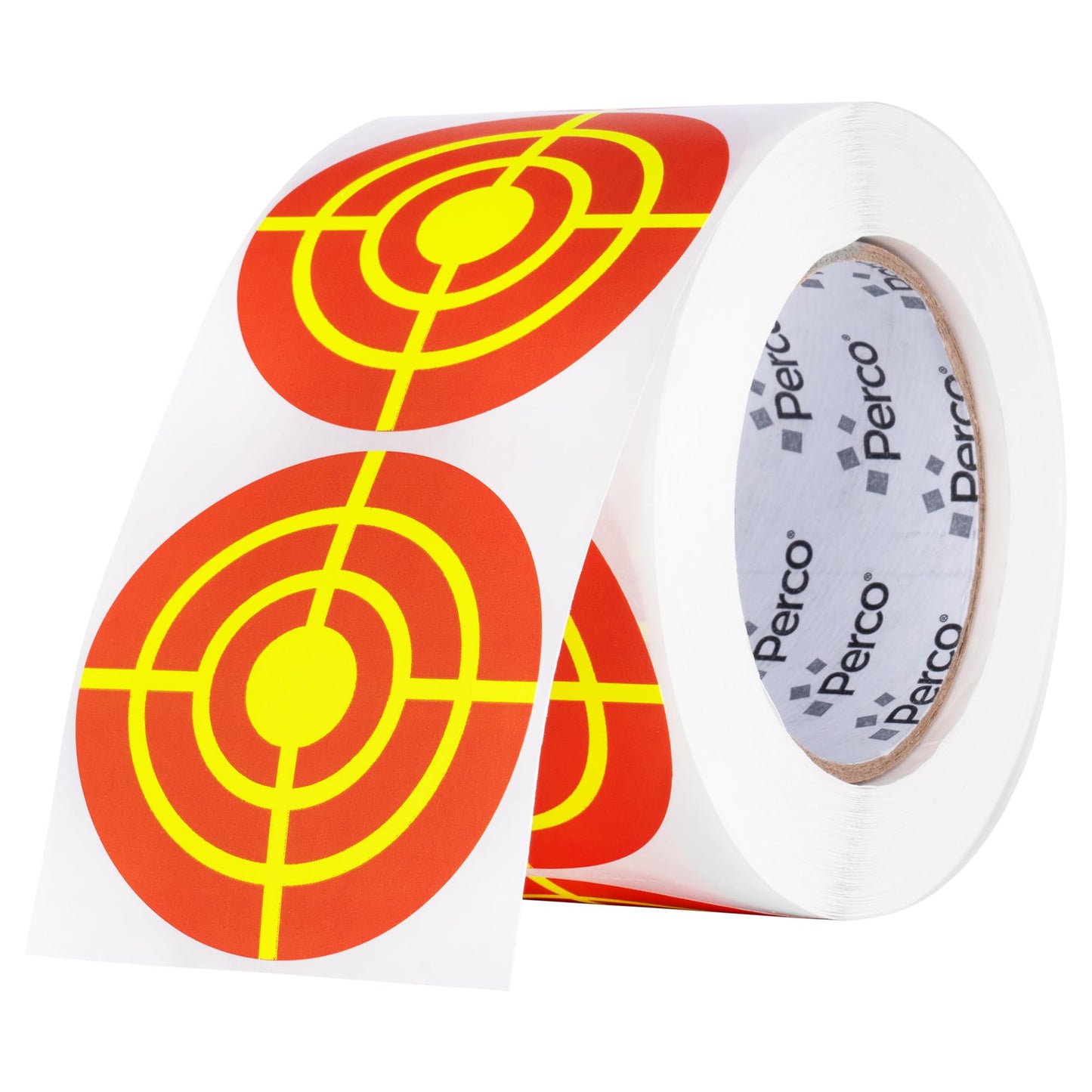 3-Inch Perco Red with Fluorescent Yellow Rings Shooting Target Stickers—Bullseye Targets with No Splatter Effect for Rifles, Handguns, BB Guns, Indoor & Outdoor Shooting—Made in USA —500 Stickers/Roll
