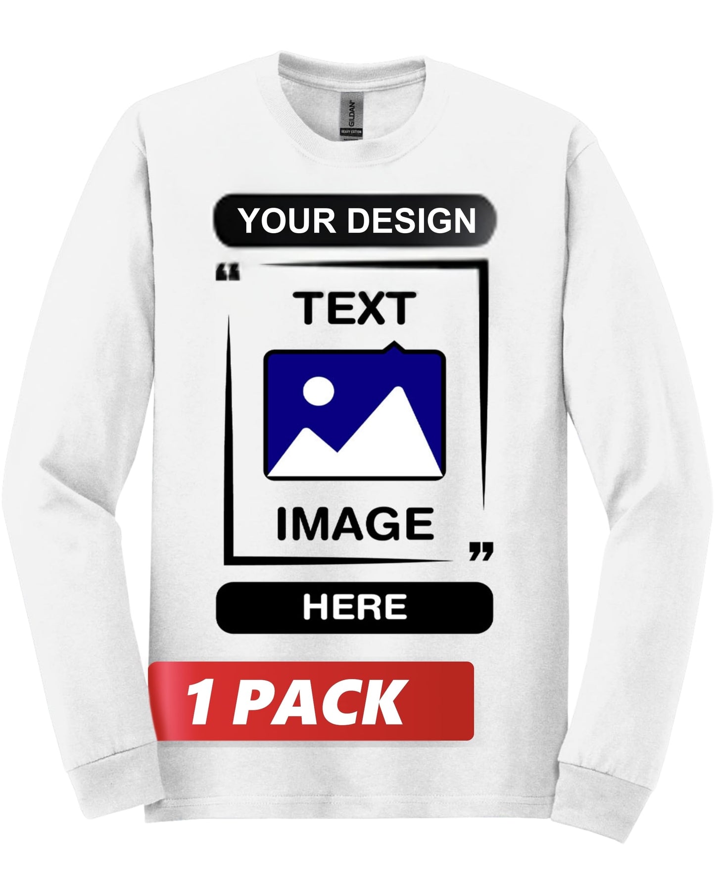 Gildan Custom Long Sleeve T-Shirts - Personalized Heavy Cotton Crewneck Tee Unisex Men Women Adult - Add Your Image, Text & Photo - Customized Long Sleeve Tee Shirts for Men, Women - XX-Large White