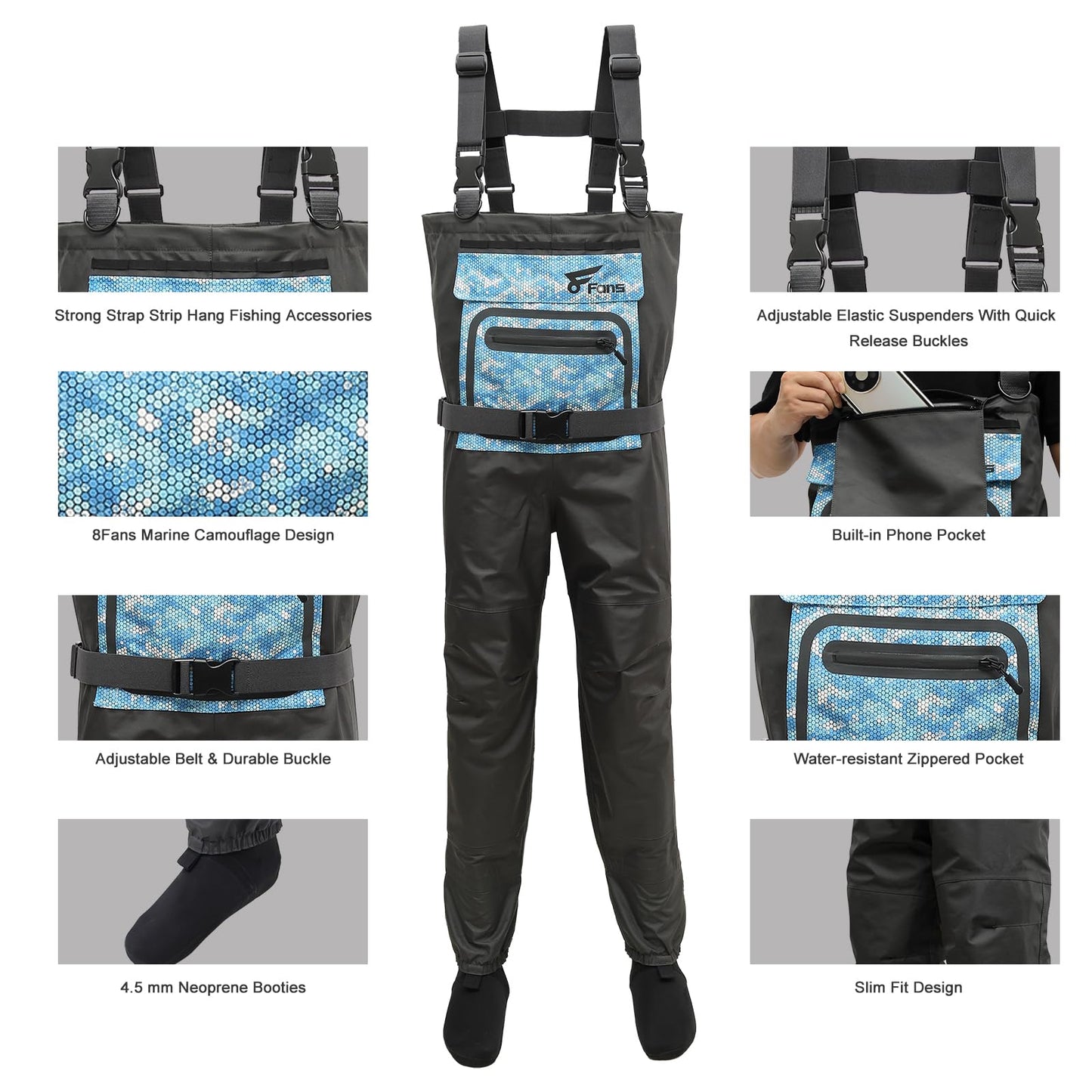8 Fans Fishing Waders for Men and Women, Chest Waders- Waterproof Bootfoot, Neoprene Waders for Hunting & Fishing