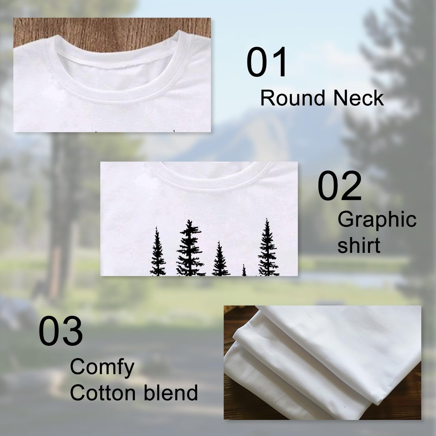 Graphic Tees for Women Casual Workout Graphic T-Shirt Skinny Pine Tree Nature Camping Funny Shirts Athletic Comfort Clothes(XL,White)