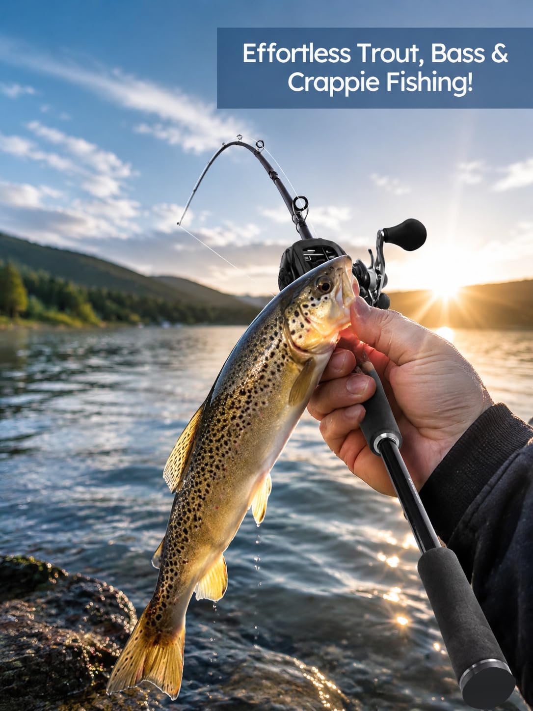 7'0" Casting Fishing Rod – 2-Piece Carbon Fiber Baitcasting Rod for Bass & Freshwater Fishing, Medium Power Fast Action, Ceramic Guides & EVA Handle – Travel-Friendly Design