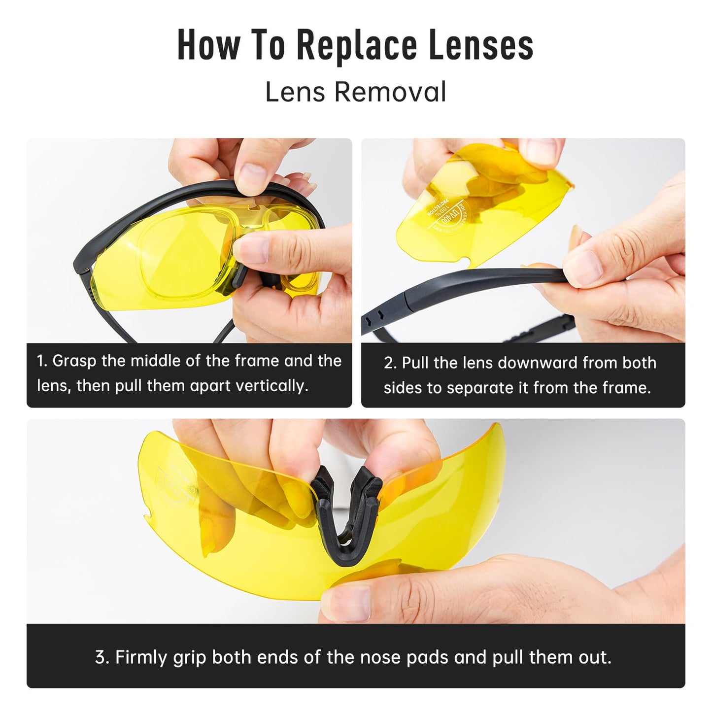 EARMOR Shooting Glasses With UV400 Protection, Anti Fog And Wind Safety Glasses for shooting, cycling, driving (3 Colors of Lens per pack)