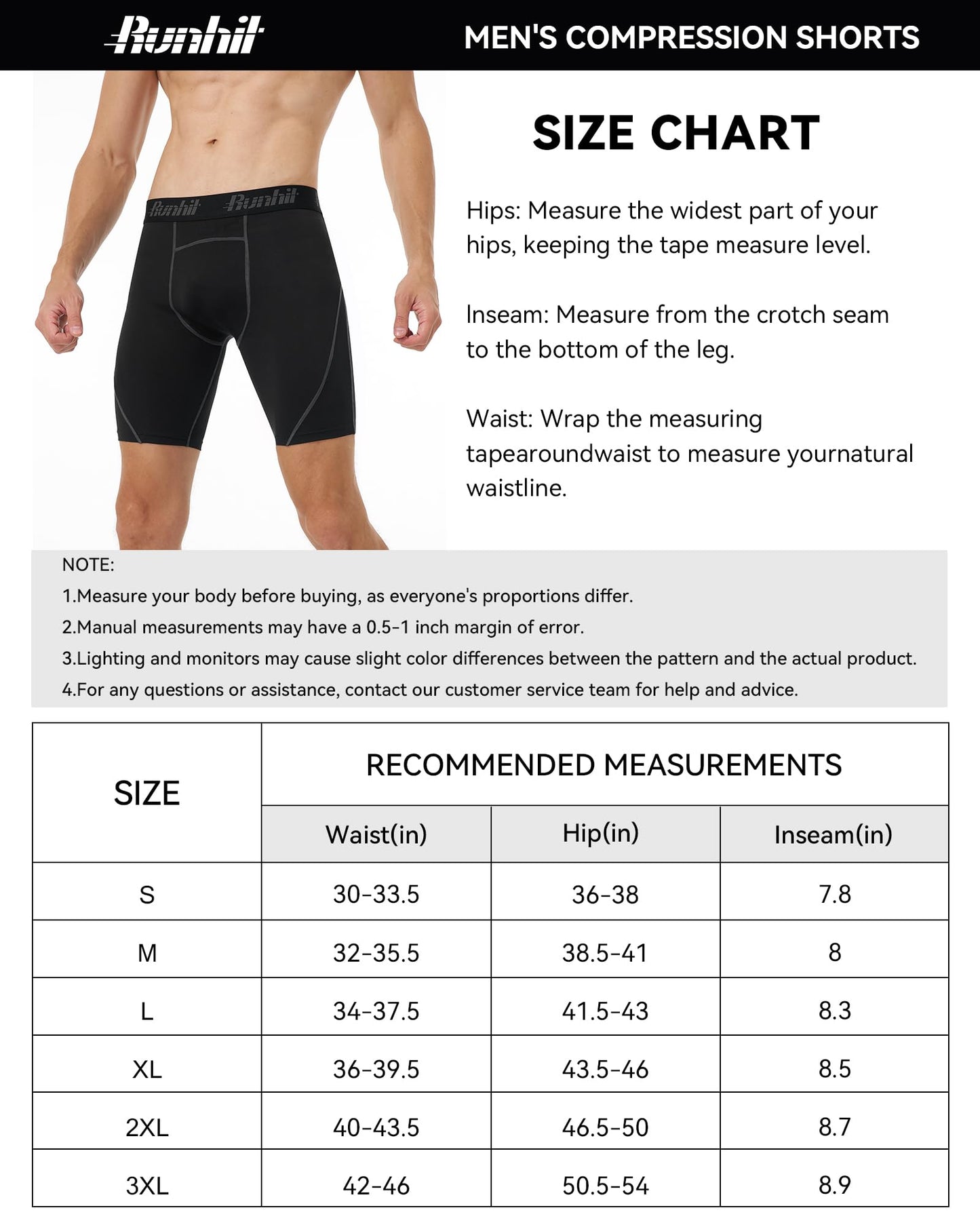 Runhit 5 Pack Mens Compression Shorts Sports Underwear Spandex Running Shorts Workout Athletic Performance Baselayer Underwear Black M