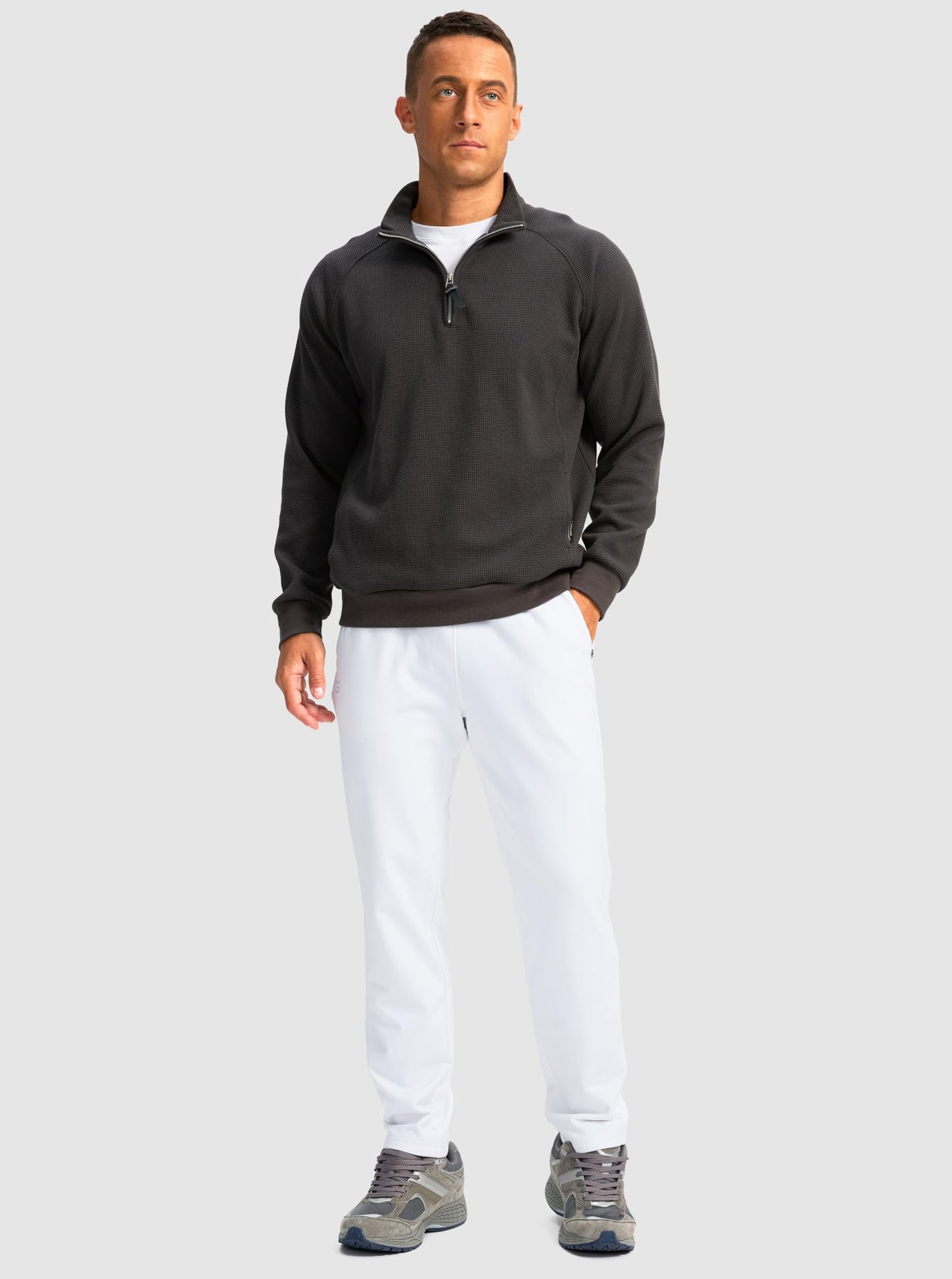 G Gradual Men's Fleece Lined Winter Pants with 3 Zipper Pockets Warm Athletic Joggers Workout Running Sweatpants for Men(White,L)