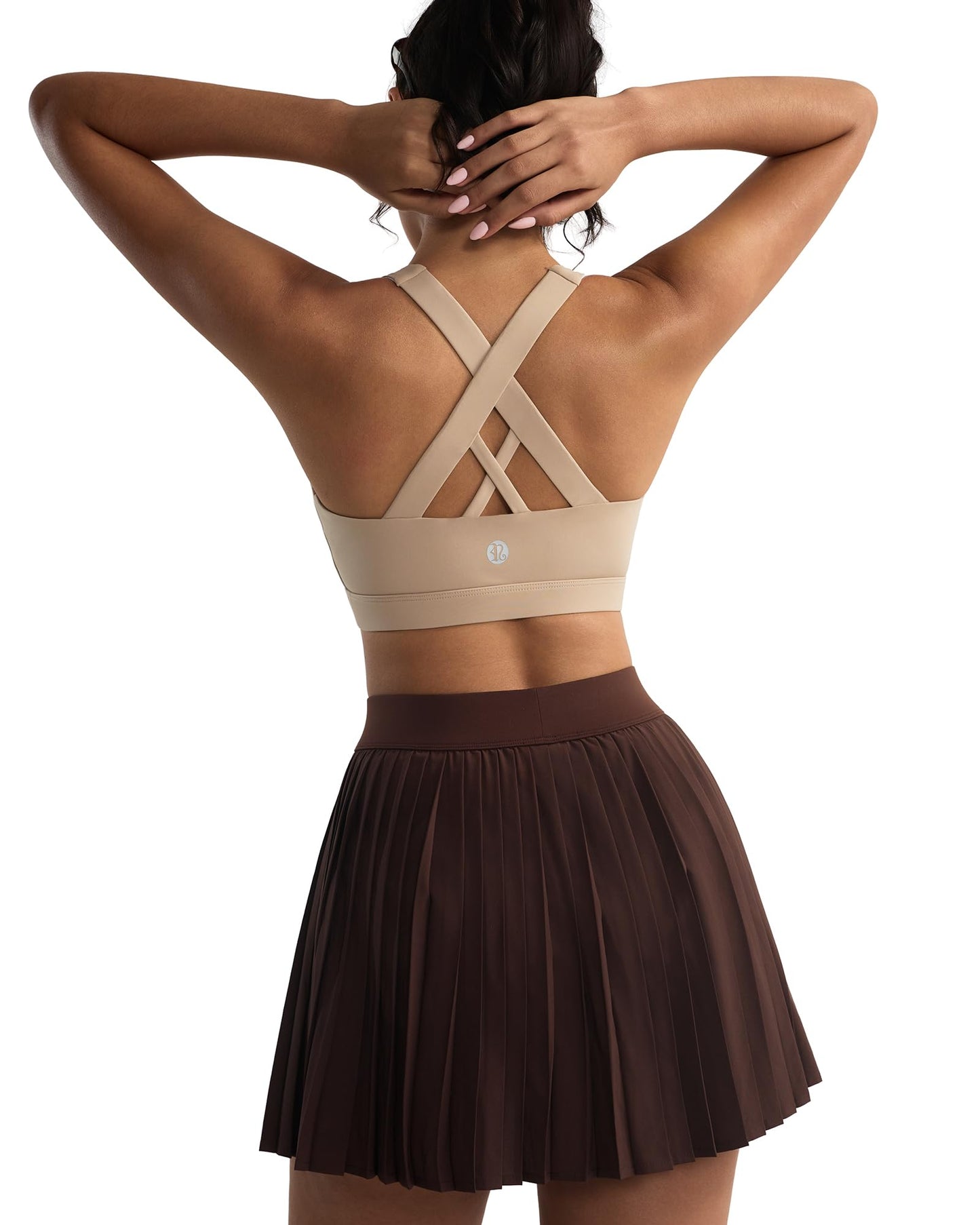 RUNNING GIRL Sports Bra for Women, Criss-Cross Back Padded Strappy Sports Bras Medium Support Yoga Bra with Removable Cups(WX2353 Nude_S)