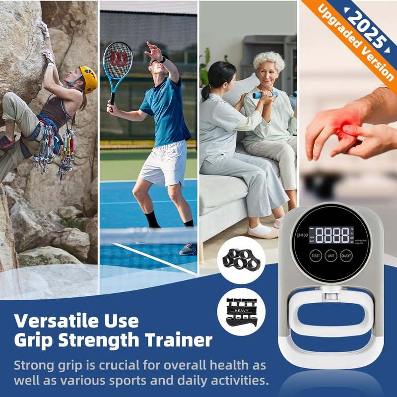 Grip Strength Tester Hand Griper - Grip Strength Trainer Electronic Meter Digital Hand Gripper Strengthener 265 Lbs 120 Kgs with Mano Strengthening Devices for Sports School Home Use