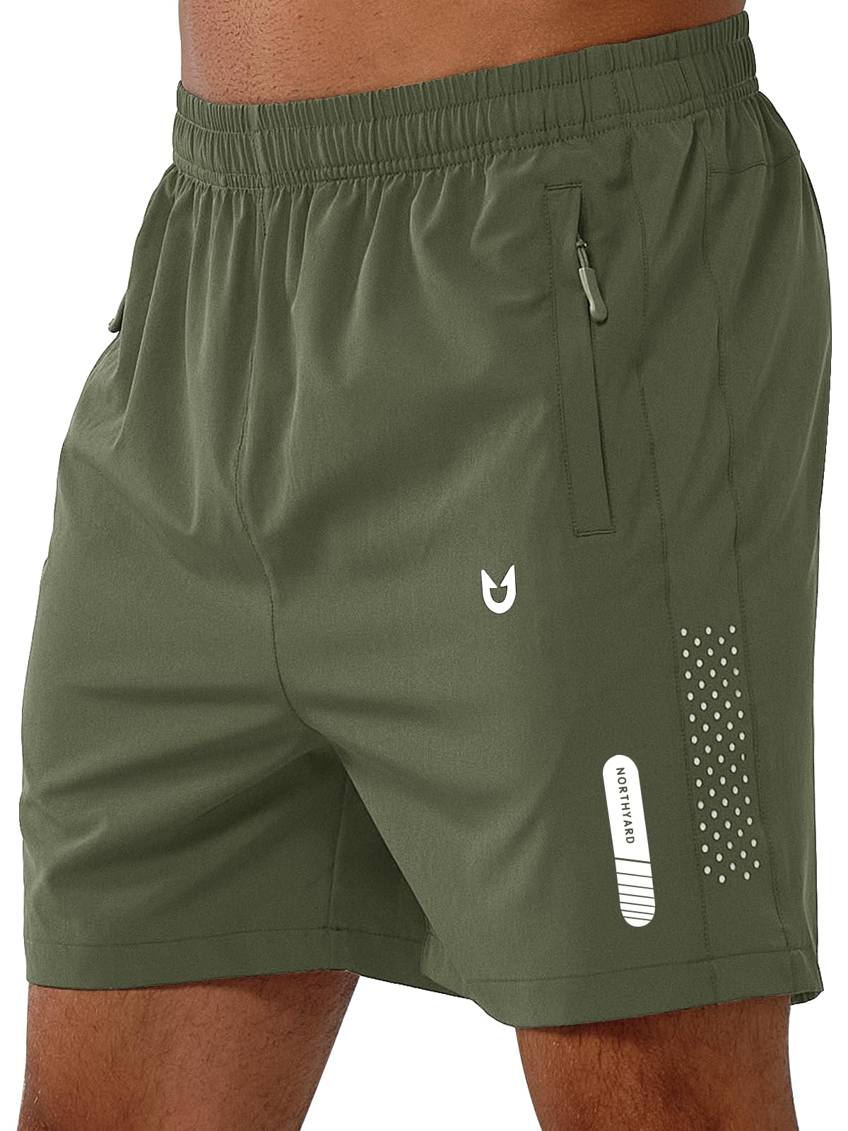 NORTHYARD Men's Athletic Running Shorts Gym Workout 7"/9"/5" Quick Dry Lightweight Sports Basketball Tennis 3 Zipper Pockets ARMYGREEN-5inch 2XL