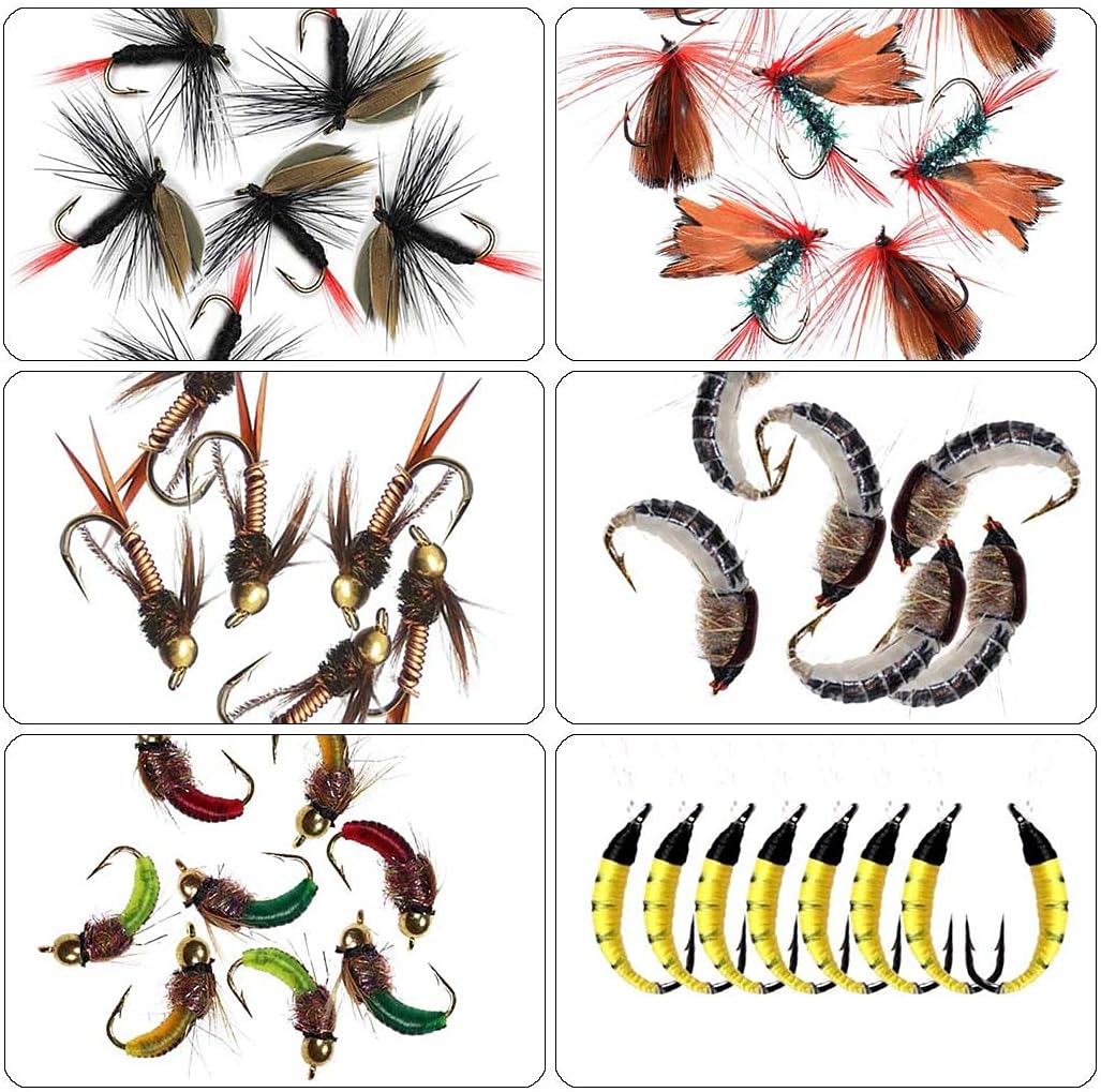 Fly Fishing Flies Kit - Assorted Dry/Wet Flies for Trout & Bass | 33/48/72/100/114/148pcs