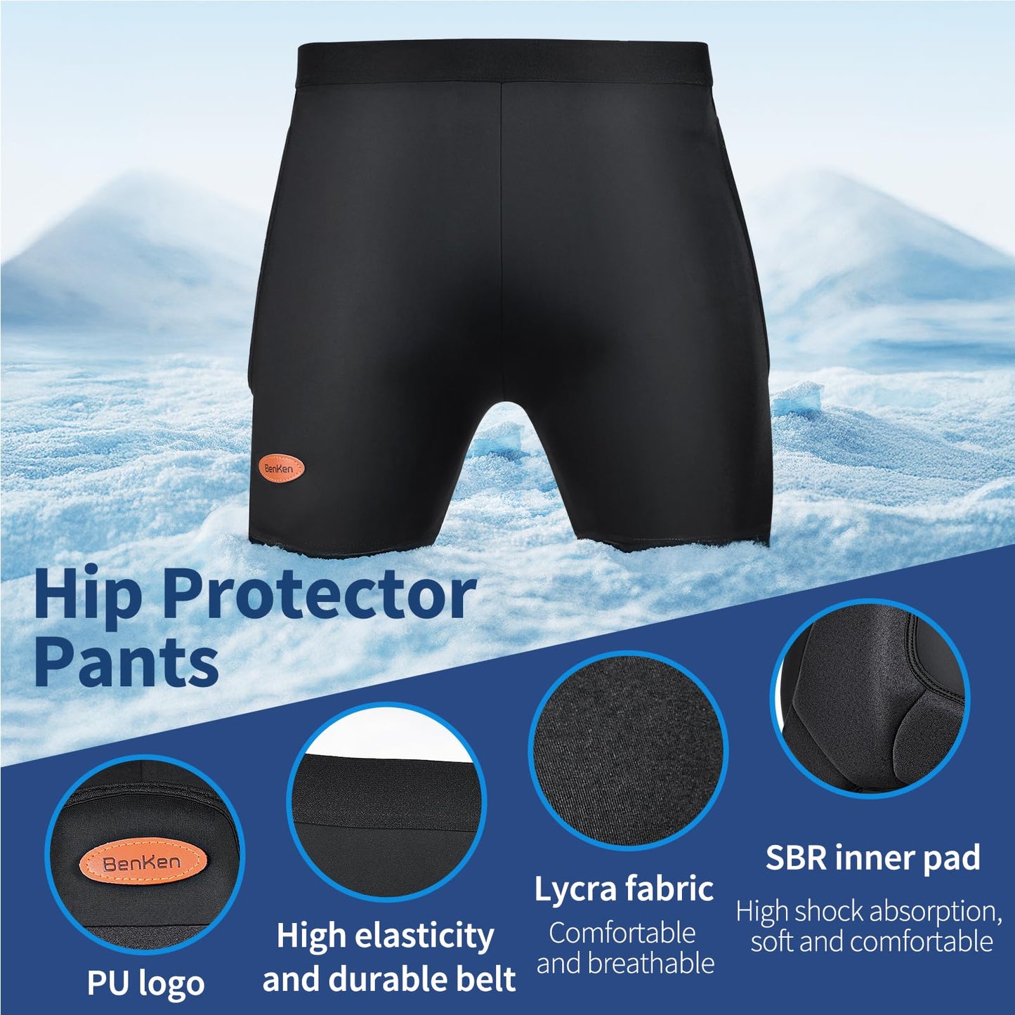 BenKen 3D Hip Protection Eva Butt Pads Protective Padded Shorts for HIPS Tailbone & Butt, Padded Shorts for Skiing Skating Snowboarding Skateboarding (M)