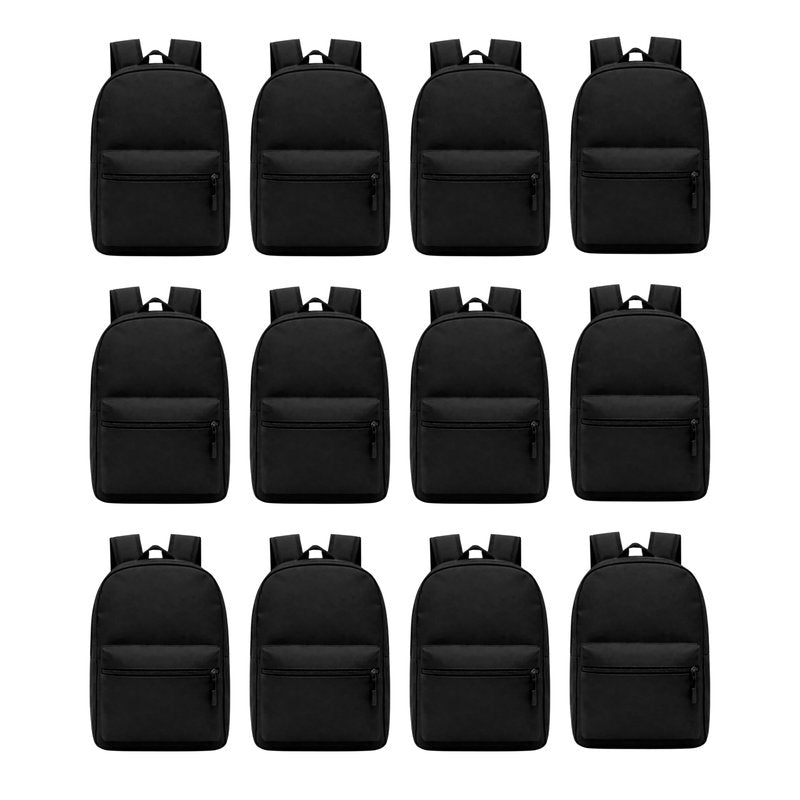 Winterlace 12 Pack Backpack, Bulk 17 inch Lightweight Outdoor Travel Gym Corporate Events Bag (Black)