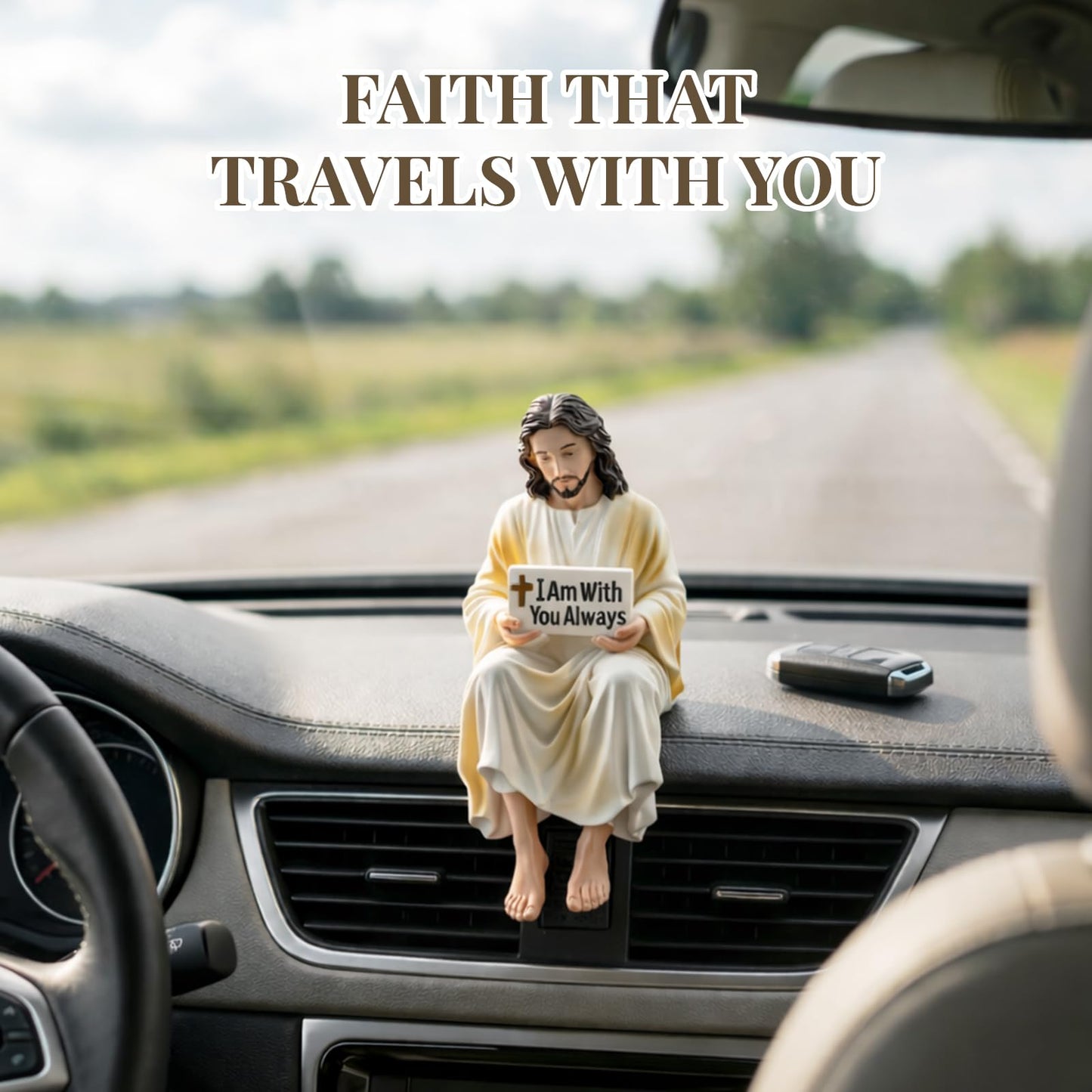 Daily Partner I Am with You Always Jesus Statue, Catholic Religious Statue Resin Decor for Home or Car Dashboard, Christian Inspirational Faith Gifts, Desk Figurine Decor (2PC, L)