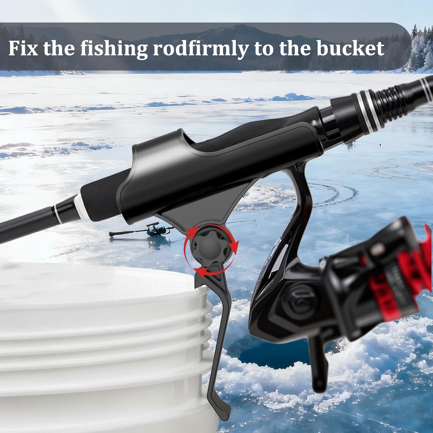 Adjustable Bucket Rod Holder for Ice Fishing - Clip-On Mount, Foldable & Adjustable Angle