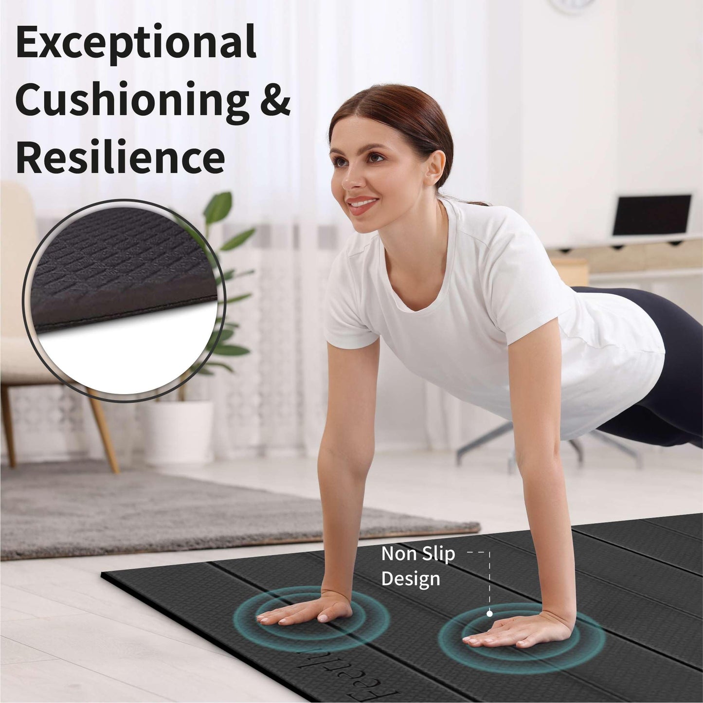 Feetlu Foldable Large Exercise Yoga Mat: Extra Thick Workout Mat for Home Gym and Travel - Anti-Slip Folding Exercise Mat for Yoga, Pilates, and More