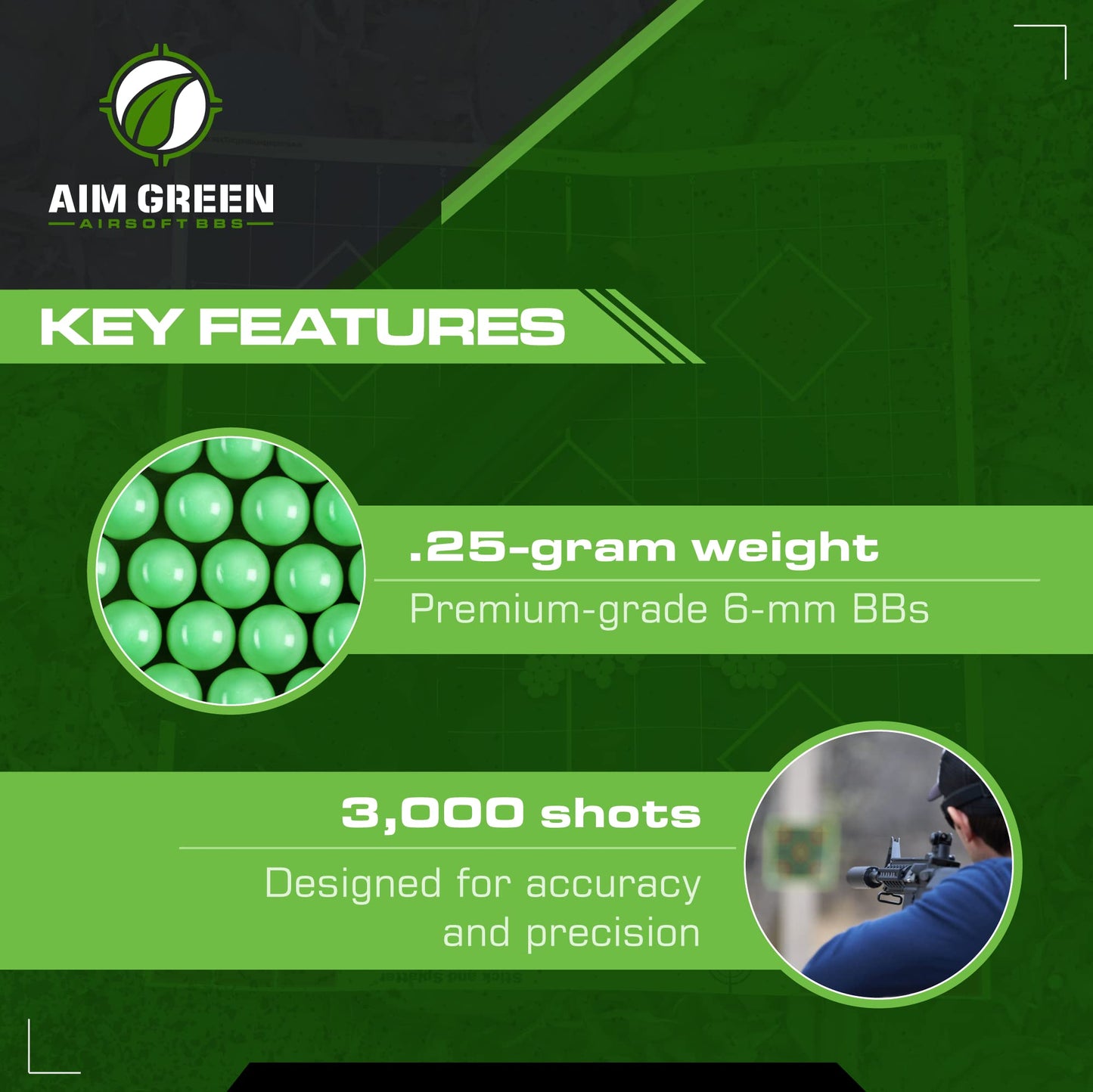 Aim Green Tracer Biodegradable Airsoft BBS, Glow-in-The-Dark BBS, 3,000 Count, .25 Grams