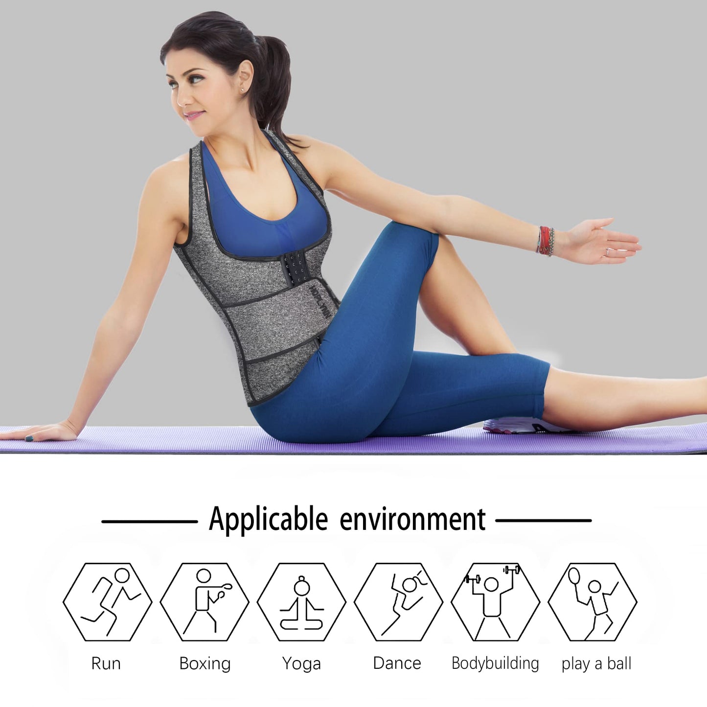 HOPLYNN Neoprene Sauna Sweat Waist Trainer Corset Trimmer Vest for Women Tummy Control, Waist Cincher Body Shaper Gray Small/02