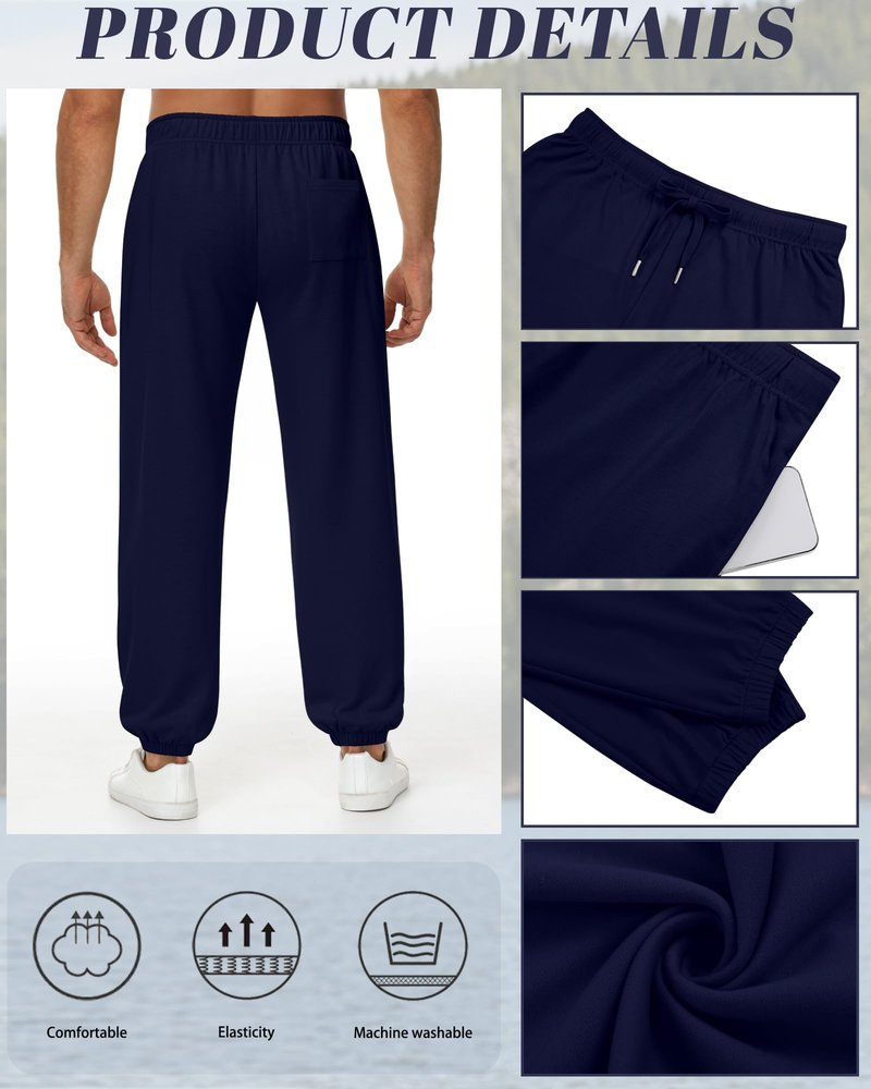 August Alley 3 Pack Big and Tall Sweatpants for Men Athletic Workout Jogger Lounge Pants with Pockets and Drawstring(Black,Navy Blue,Dark Grey,5X-Large)