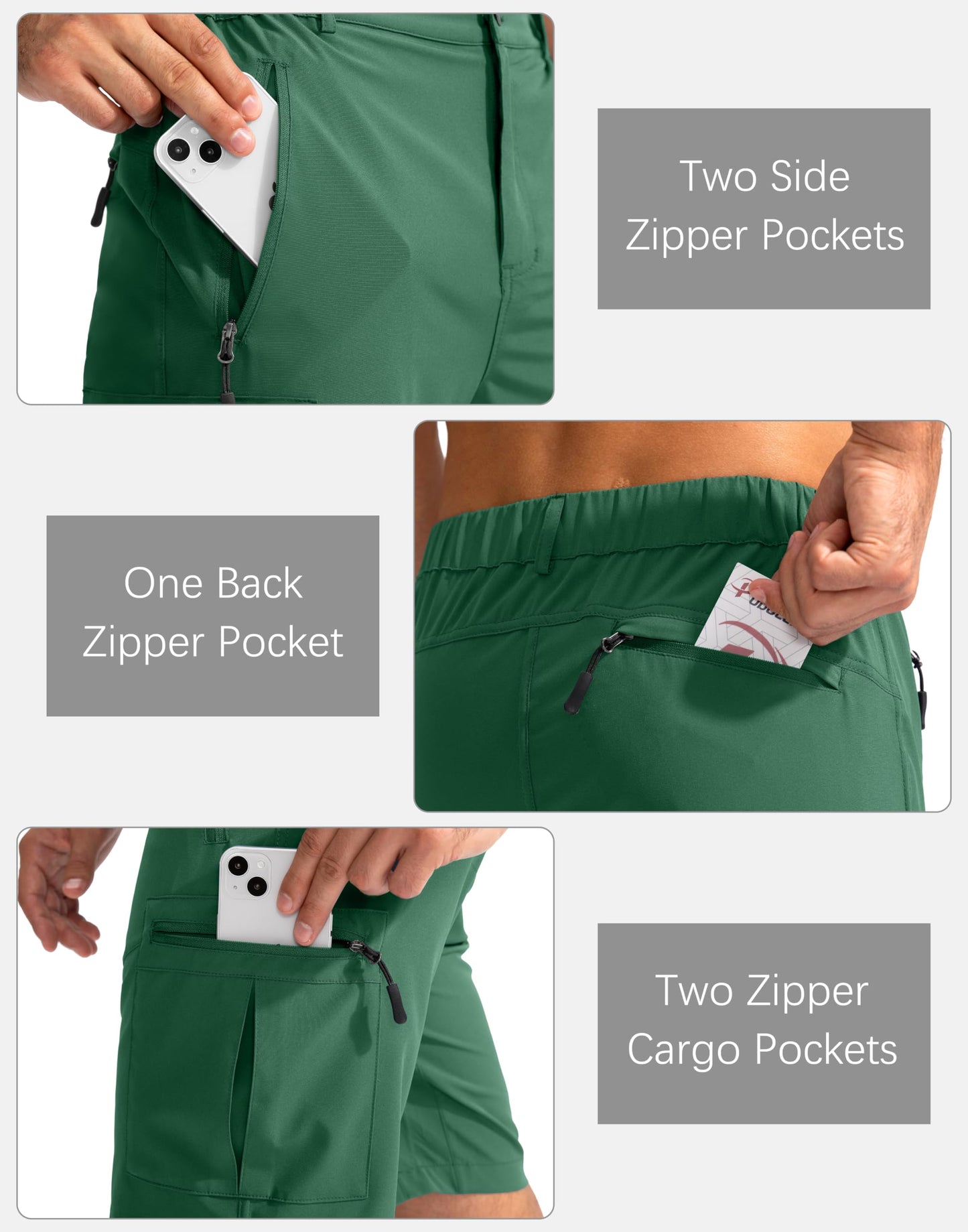 Pudolla Men's Hiking Cargo Shorts 9" Lightweight Outdoor Work Shorts for Men Travel Golf Camping Casual with 5 Zipper Pockets(Green XX-Large)