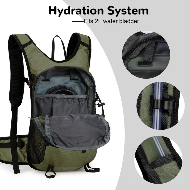 Outplea 15L Cycling Backpack with Helmet Buckle for Men Women, Small Waterproof Lightweight Bike Hiking Backpack with Chest Strap for MTB Biking Climbing, Green