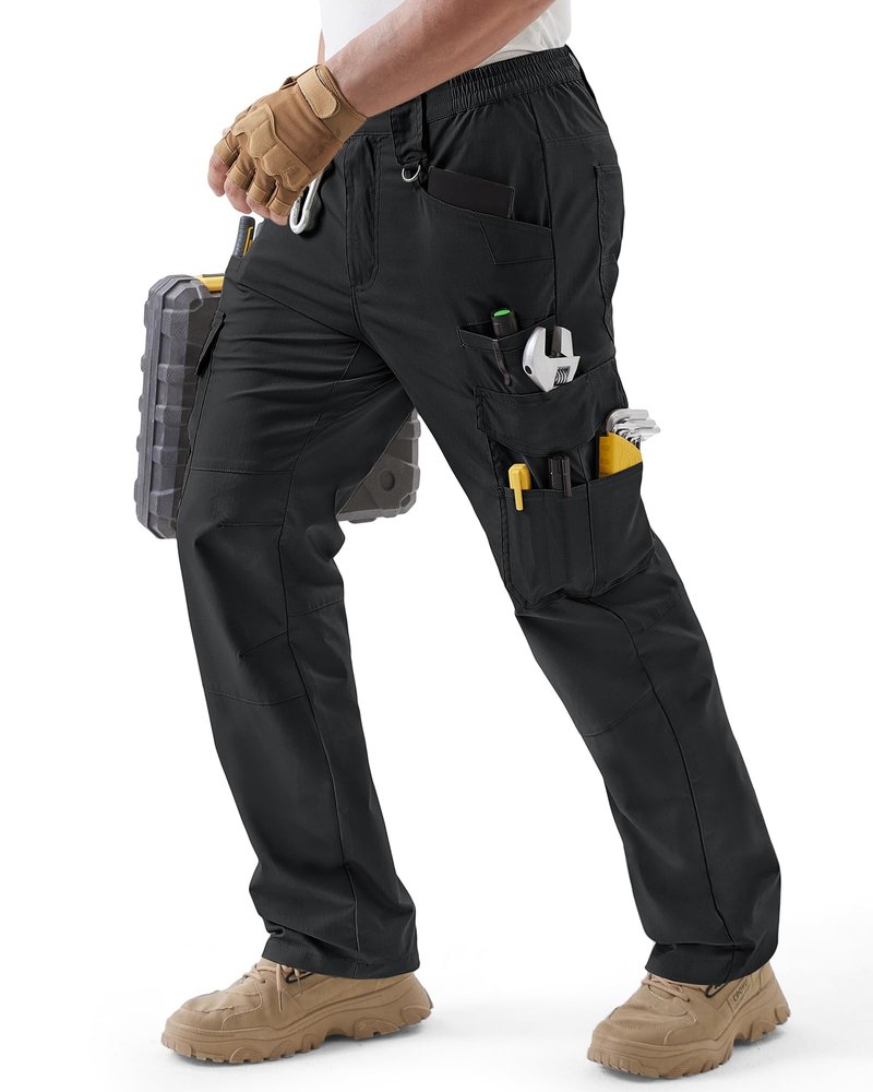 IGOLUMON Men's Stretch Tactical Pants Ripstop Cargo Work Pants for Men with 11 Pockets Lightweight Hiking EDC Pants for Construction & Outdoor Gear Black