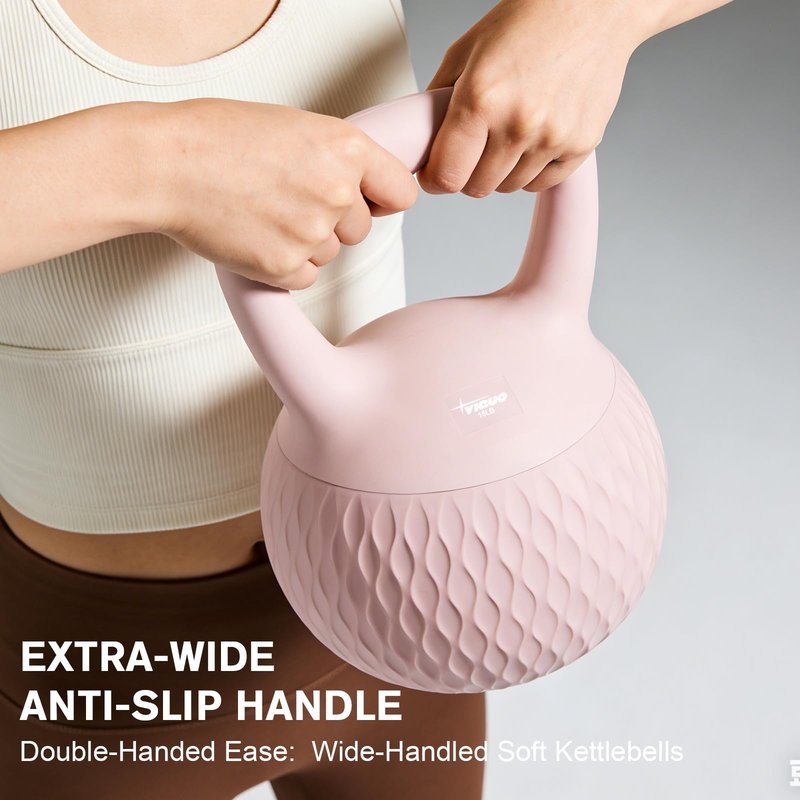 YIGUO Soft Kettlebell, 15lb Kettlebells Cushioned Impact-Resistant Base and Anti-Slip Grip, Strength Training Kettle Bell for Women and Men, Home Workout (Pink)