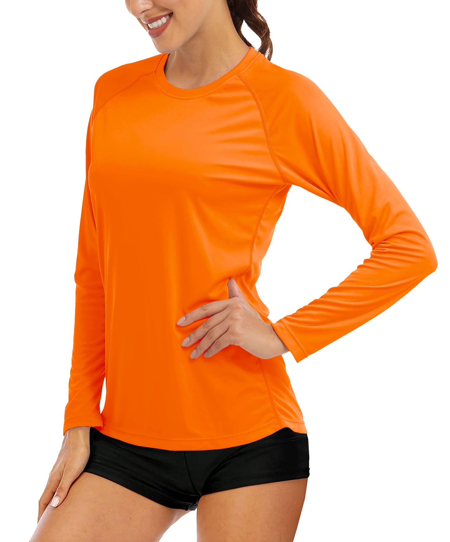 MAGCOMSEN Athletic Shirts Women Long Sleeve Shirts UV Shirts for Women Summer T Shirts for Women Workout Shirts Running Shirts Women Orange