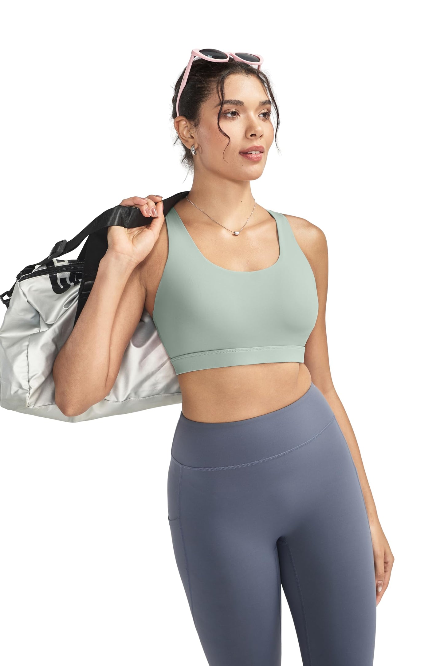 RUNNING GIRL Sports Bra for Women, Criss-Cross Back Padded Strappy Sports Bras Medium Support Yoga Bra with Removable Cups(2575_Green_M)