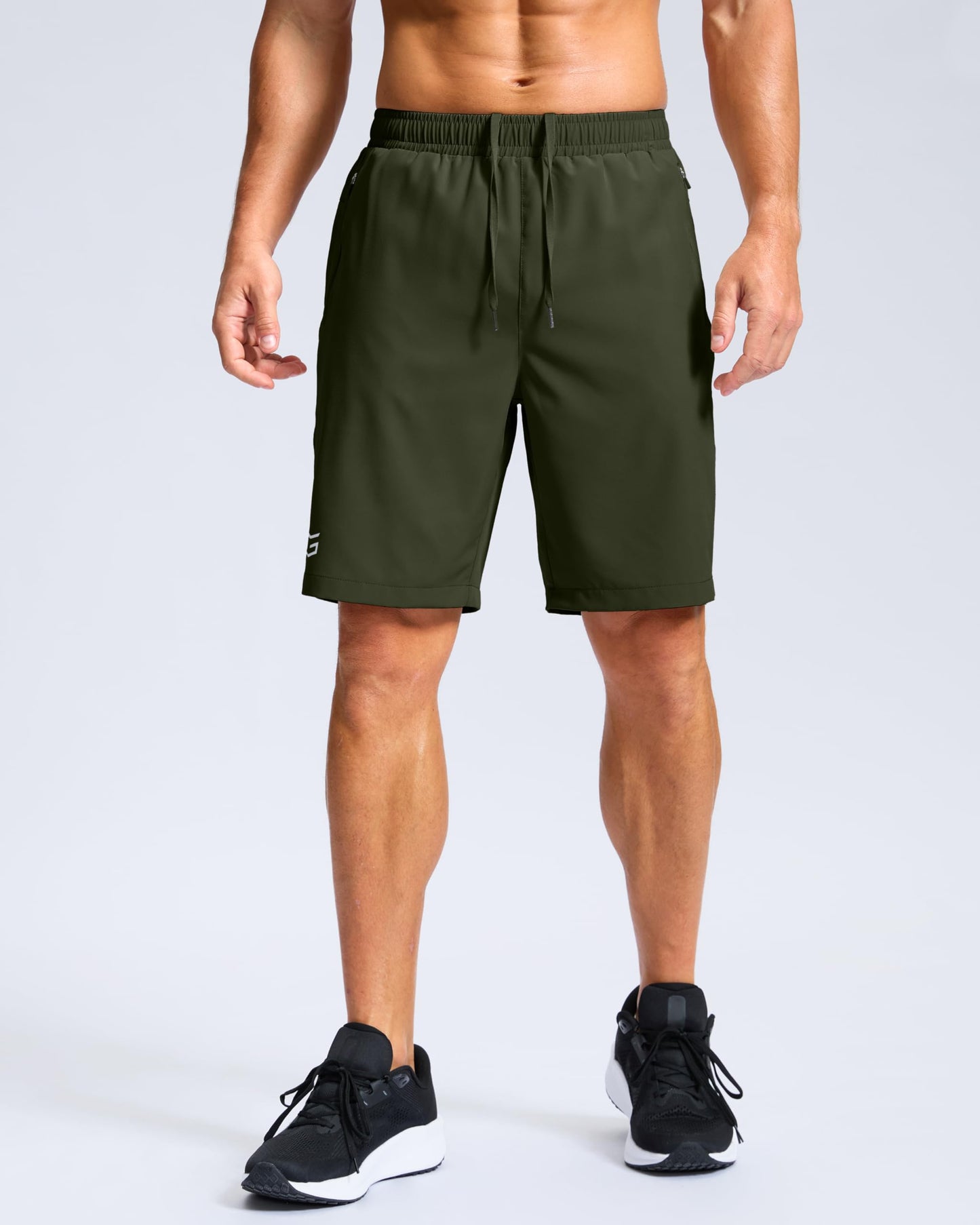 G Gradual Men's Athletic Running Shorts with Zipper Pockets Quick Dry 7"/ 5"/ 9" Workout Gym Shorts for Basketball Hiking(Olive,9S)