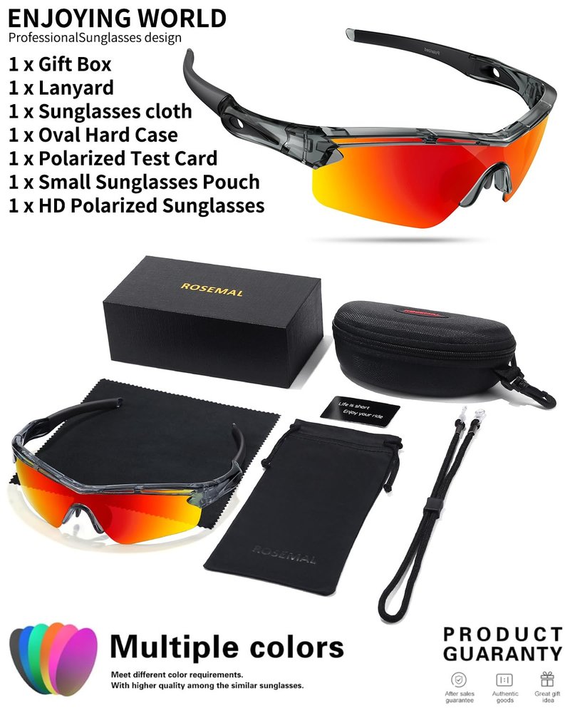 Rosemal Sports Sunglasses Polarized Cycling Sunglasses Running Driving Fishing Hiking for Men Women UV400 TAC TR90