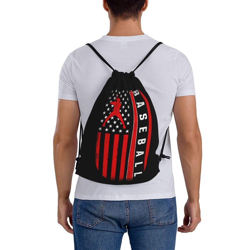 AIMASTZ American Baseball Flag Unisex Drawstring Backpack Bag Sport Gym Swim Travel Sackpack