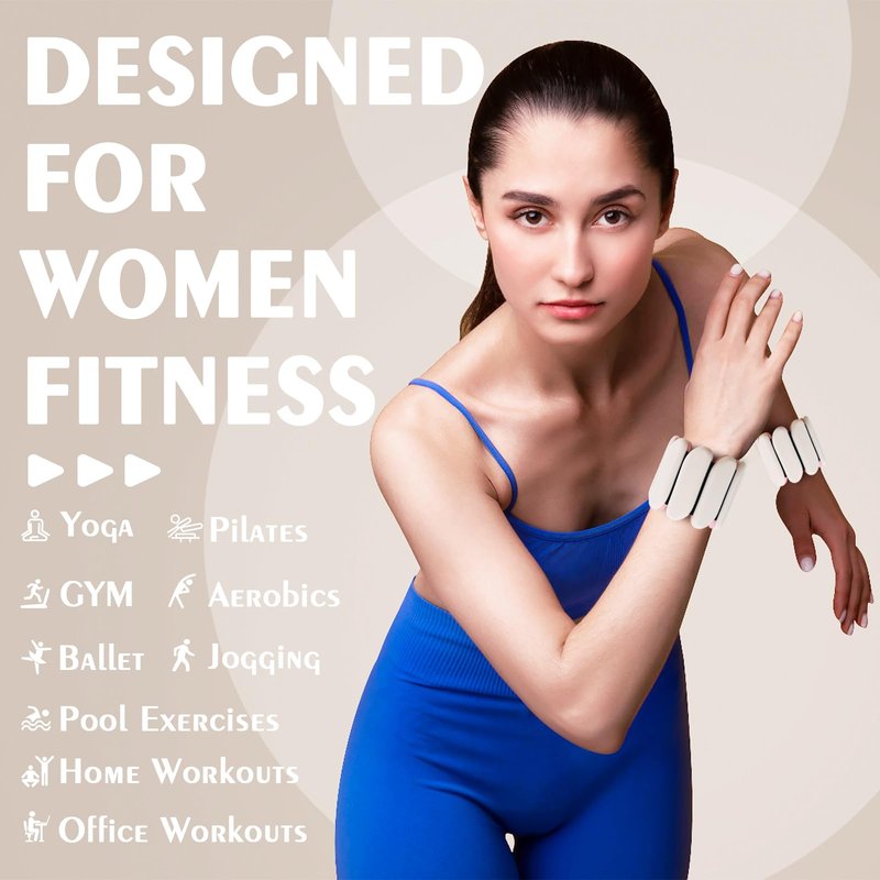 Wrist Weights, Wrist and Ankle Weights for Women and Men(1Lbs Each), Adjustable 2lb Wearable Silicone Weighted Bangles, Fits for Yoga, Pilates, Home Gym, Dance, Swimming, Jogging, Cardio, Strength Training (White)