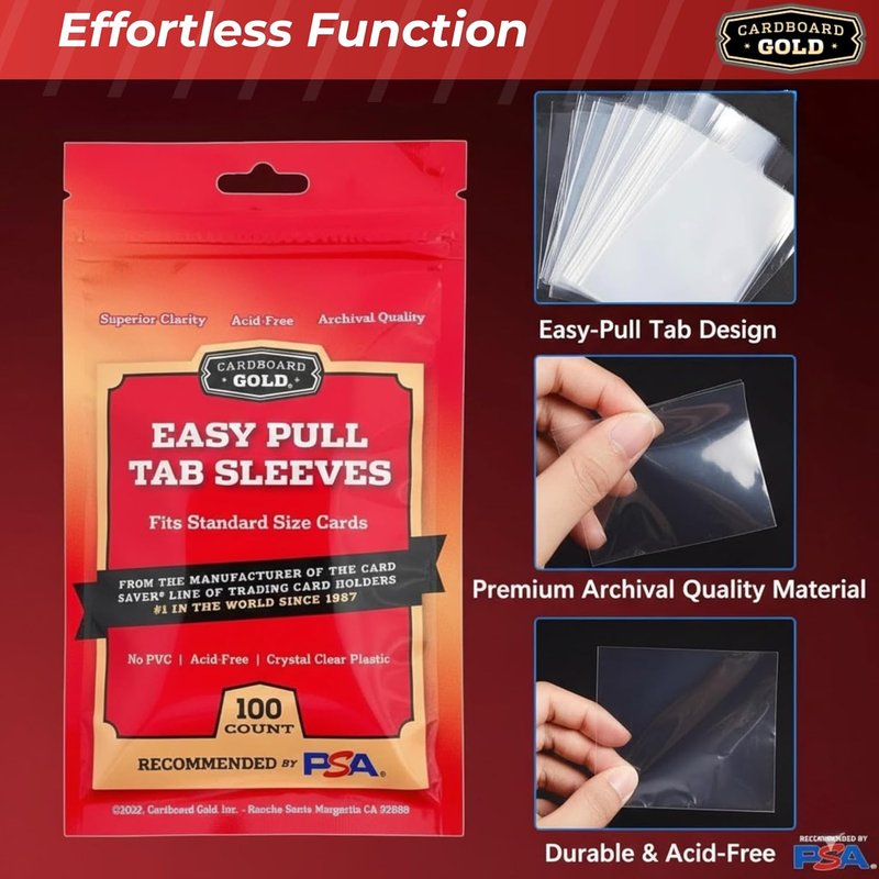 Gold 2-Mil Tabbed Cardboard Sleeves for Semi-Rigid Card Holders | Archival Safe Pull Tab Design - 1000 Count