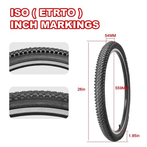 26 inch Bike Tires, Bicycle Tires 26"x 1.95" Folding Replacement for Mountain Bike, 26" Schrader Valve Bike Tubes, Bicycle Tire Levers and Tire Liners 2 PCS