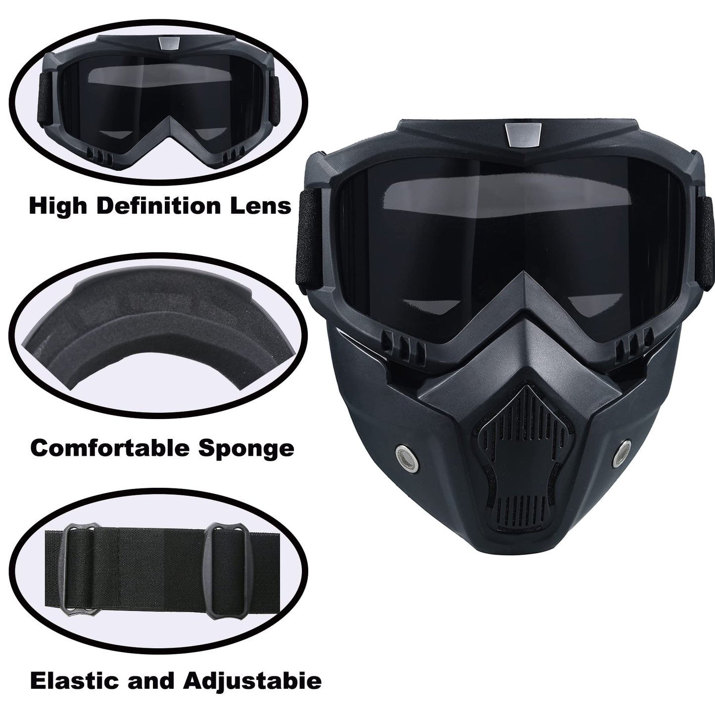 Paintball Mask Anti Fog,Tactical Full Face Mask Ski Mask Goggles Detachable Adjustable,Motorcycle Riding Face Protection (Black)