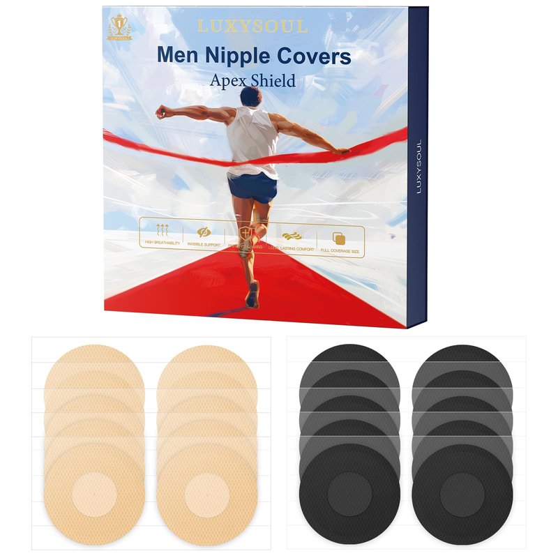 LUXYSOUL Men Nipple Covers for Running 132Pcs Anti Chafing Tape for Marathon - No Show Sweatproof Protection Black Beige