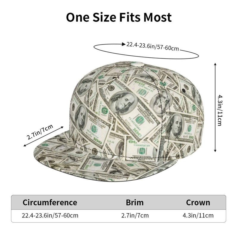 ZLRJYNG Us Dollar Money Baseball Cap for Men Women – Flat Brim Snapback Hat, Adjustable Casual Hat for Daily Wear & Street Style