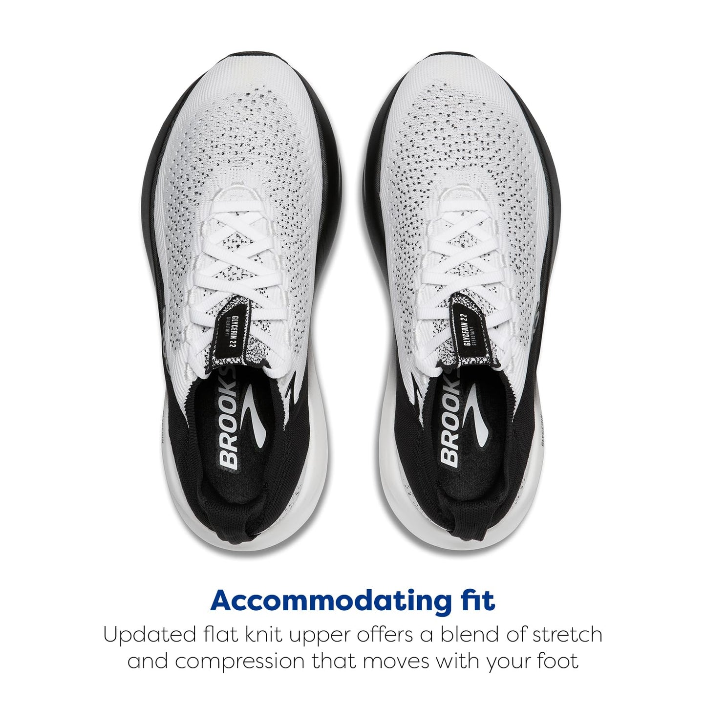 Brooks Men’s Glycerin Stealthfit 22 Neutral Running Shoe - White/Grey/Black - 8 Medium