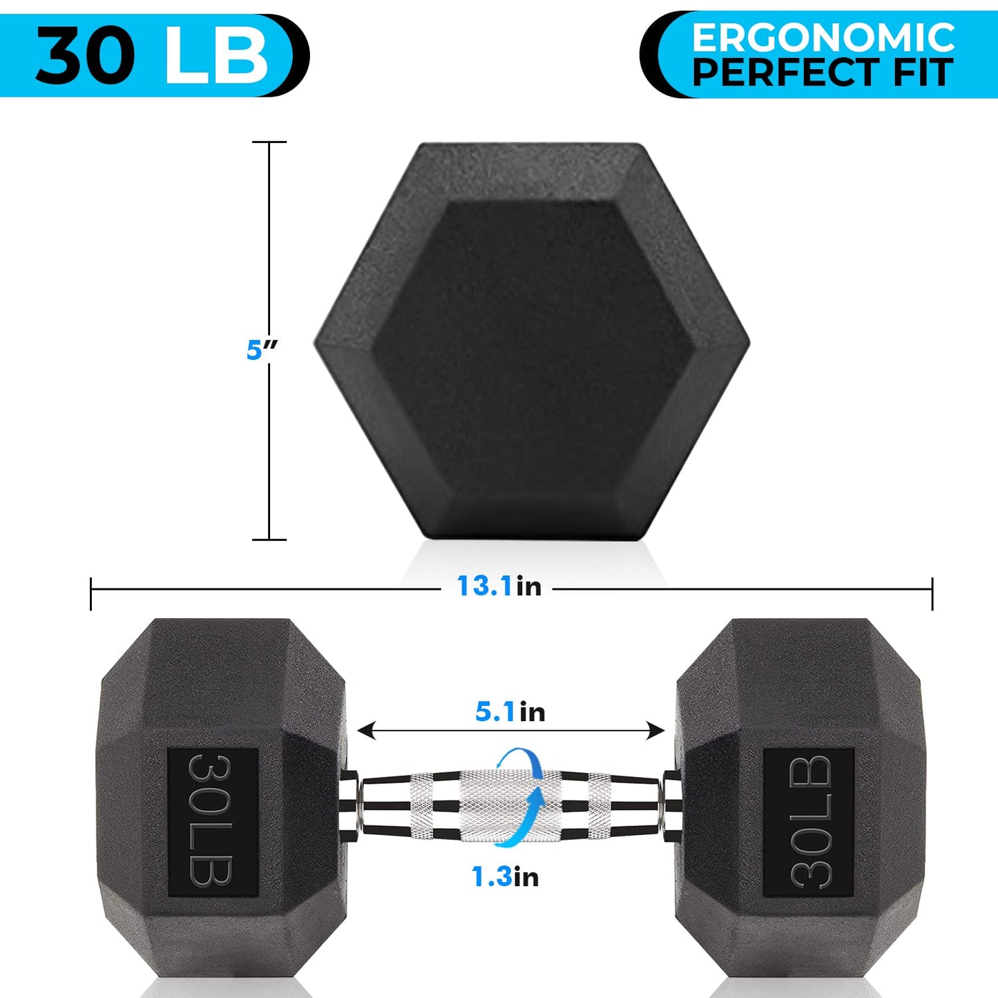 Gymnastics Power Hex Weights Dumbbells Set for Exercise & Fitness, 30 lb, Choose Singles or Set of Pairs