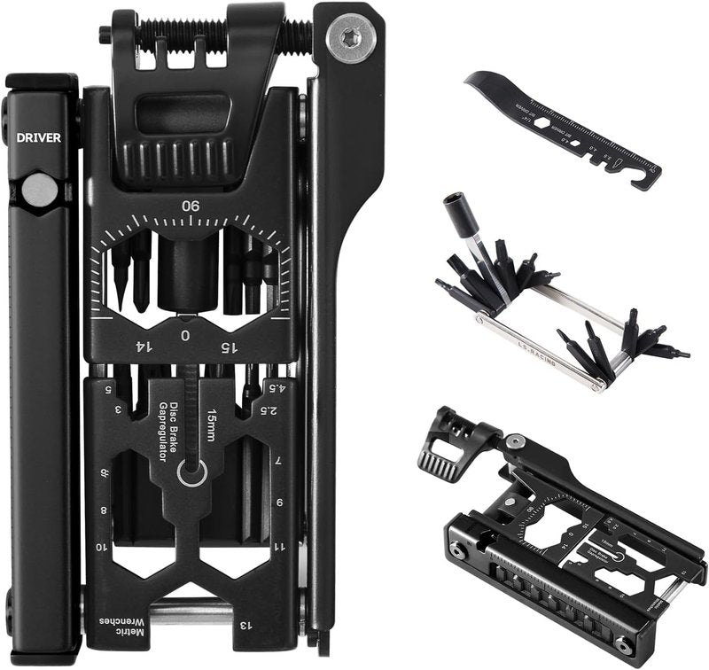 Bike Multi Tool, Bicycle Repair Tool Kit 38 in 1 Bicycle Multitool with Chain Levers Hex Spoke Wrench Splitter Tool,Crank Puller Portable Repair Tool Accessories Set for Road Mountain Cycling (black)