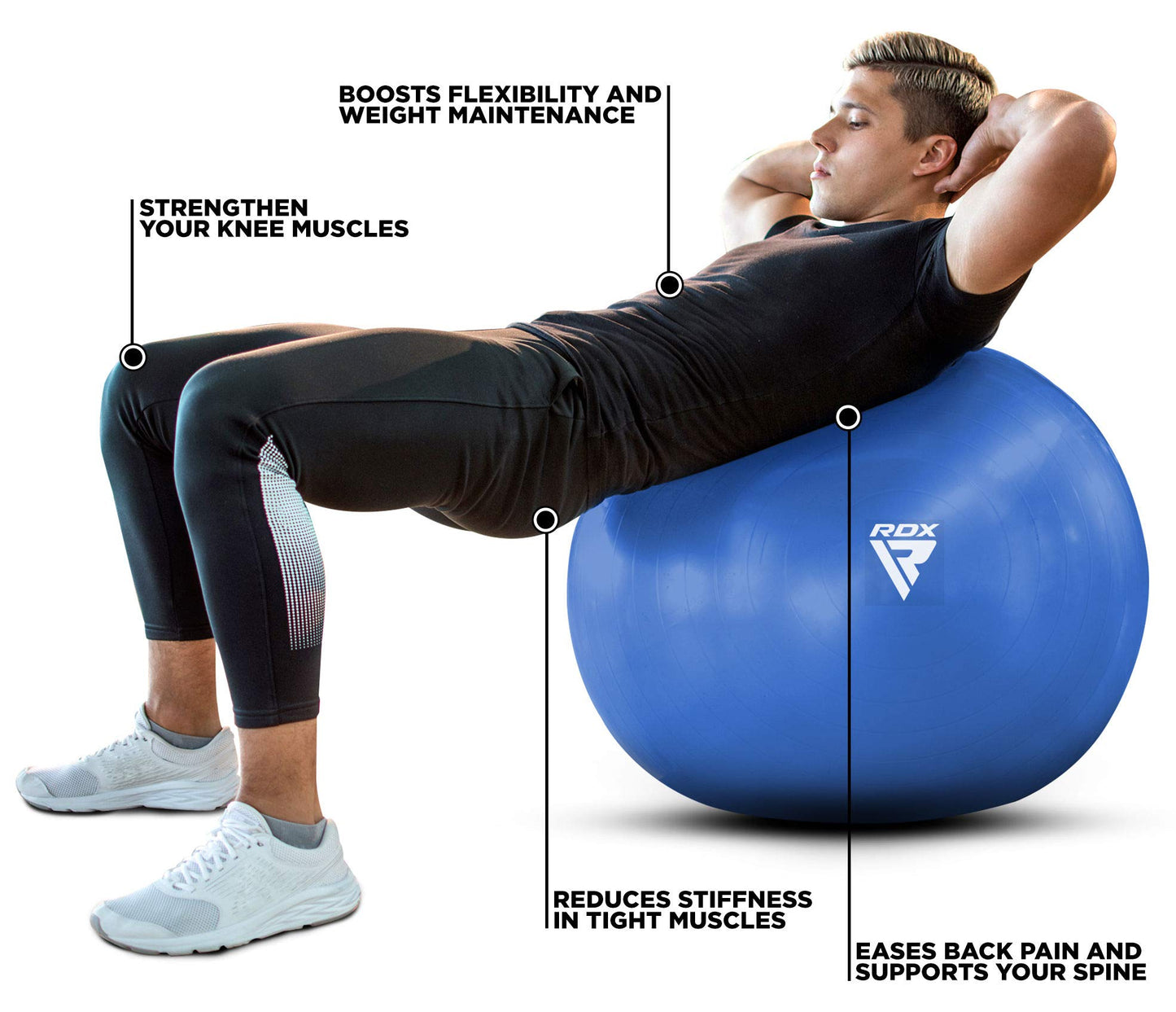 RDX Exercise Ball Anti-Burst Extra Thick PVC Material, Soft Swiss Balance Ball with Quick Pump for Yoga Pilates Stretching Fitness Birthing Pregnancy Office Home Gym Workout Training, Supports 250kgs