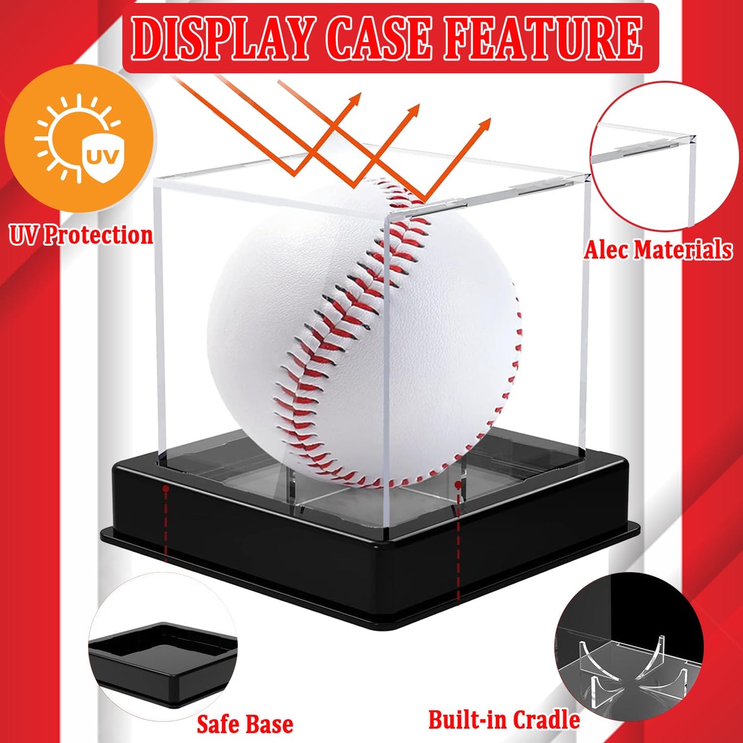 Taeku Baseball Display Case – Acrylic Cube Ball Holder with UV Protection, Clear Display Box for Baseball, Softball, Tennis, Sports Memorabilia – Included Stand (1 Pack)