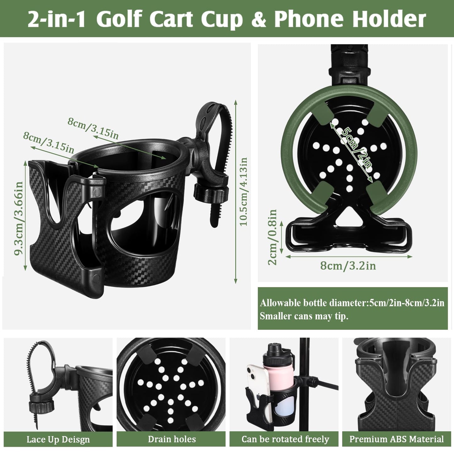 Wonderjune 1 Piece Cart Cup Holder with Phone Holder 2 in 1 Adjustable Cart Accessories for Front and Rear Seat Armrest (Black)