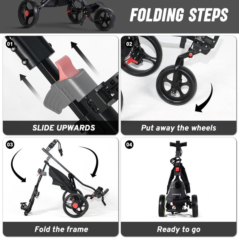 Lakehood 3 Wheel Golf Push Cart & Golf Bag Cart - Easy Fold/Unfold, Smooth Golf Push Pull Cart, One-Tap Brake, Push Golf cart Perfect for Golf Enthusiasts & Professionals (Black)