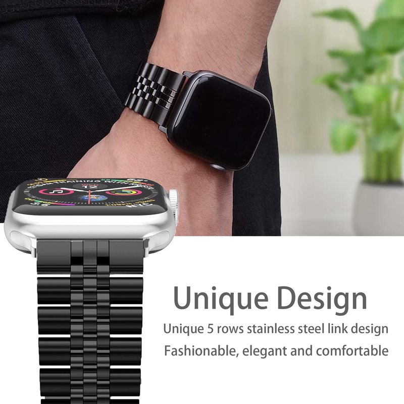 Lamshaw Compatible with Blackview Smart Watch bands, 20mm, 22mm Solid Stainless Steel Metal Band with Butterfly Folding Clasp Link Bracelet Compatible with IOWODO W60, R30 Pro, R50, Compatible with Blackview W60, R30 Pro, R50 Smart Watch (Black, 20mm size