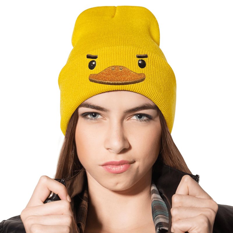 Cute Yellow Duck Embroidered Beanie Knit Hat for Men Women, Cute Funny Graphic Beanie Winter Skull Cap, Gifts for Duck Lovers