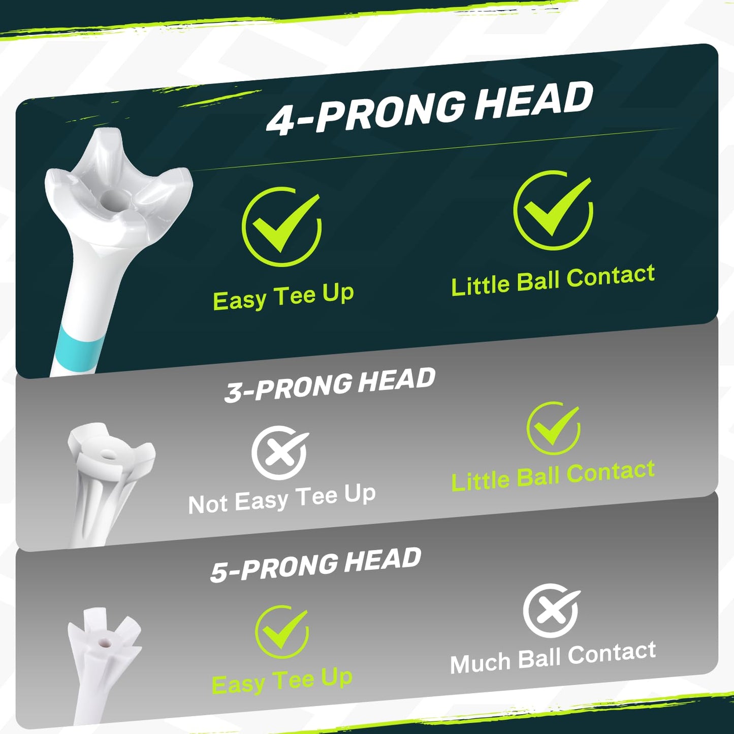 SAPLIZE Upgraded 4-Prong Plastic Golf Tees, Pack of 200 (1-1/2", 2-3/4'', 3-1/4''), Unique Golf Gifts for Golfers, Mixed Color